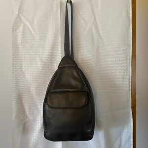 Dark Brown Faux Leather Sling Backpack Unisex Small 13 1/2” H x 8” W x 4” Width